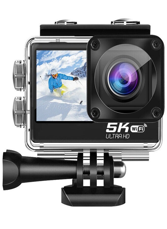Generic - 5K WiFi Action Camera 170° Wide Angle, Anti-Shake Action Camera Waterproof Remote Control Action Camera with Remote Control and Accessories - Image 1