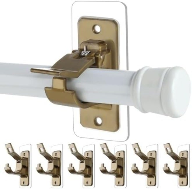 Antimbee 6-Pack No Drill Needed Curtain Rod Holders, Self Adhesive Rod Brackets, Multipurpose Nail-Free Stick on Curtain Rod Hooks Hangers for Dorm, Kitchen, Home, Bathroom, Transparent - Image 1