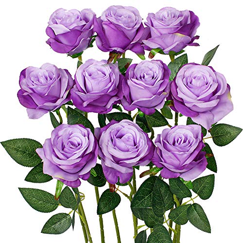 Luyue 10PCS Artificial Roses Flower with Stems Slik Fake Flowers Bouquet Realistic Long Stem Faux Rose for Valentines Day Wedding Home Decor - Image 1
