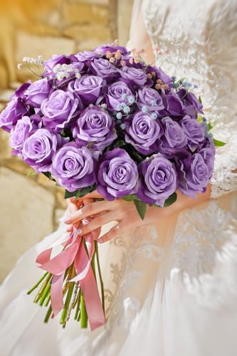 Luyue 10PCS Artificial Roses Flower with Stems Slik Fake Flowers Bouquet Realistic Long Stem Faux Rose for Valentines Day Wedding Home Decor - Image 4
