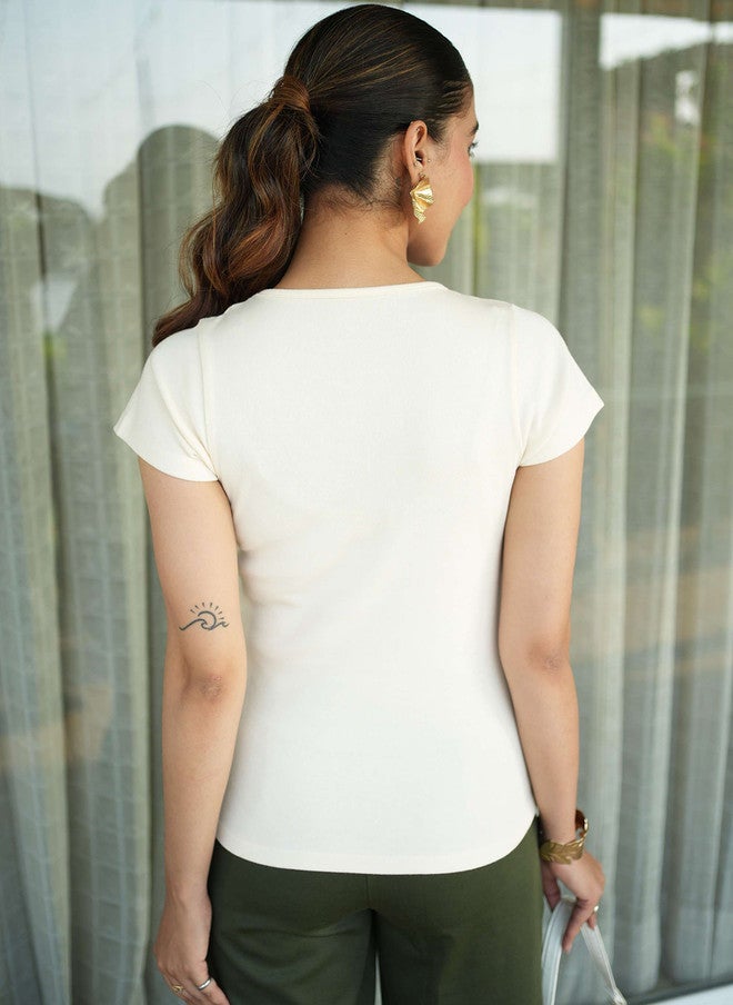 Mlada Store Mlada Women Solid Round Neck Cotton T-shirt - Image 4
