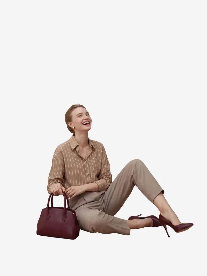 MY FASHION Camel Brown MY FASHION Striped Button-Up Poplin Shirt for Women | Best Price UAE