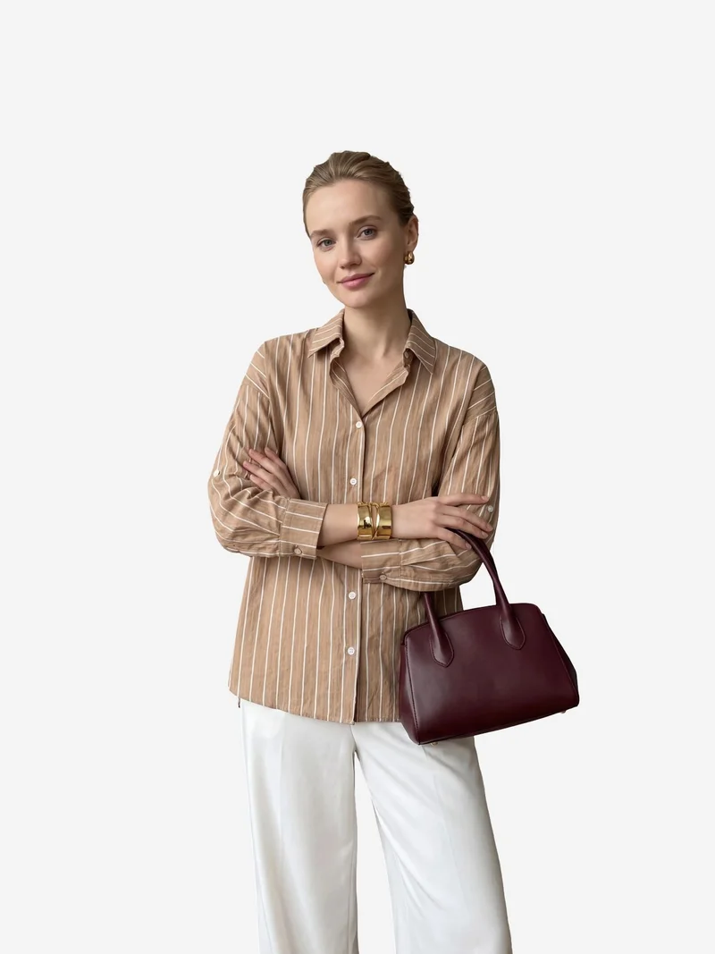 MY FASHION Striped Button-Up Poplin Shirt