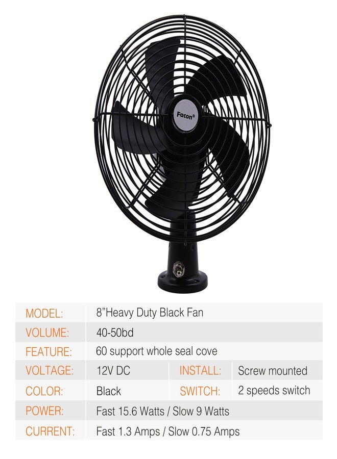 Facon 12V RV Cooling Fan with 2 Speed Switch, Dia: 8-3/4’’, Heavy Duty Black Metal Car Fan, for Auto Truck, RV, Camper, Trailer, Car, Buses and Boats - Image 2