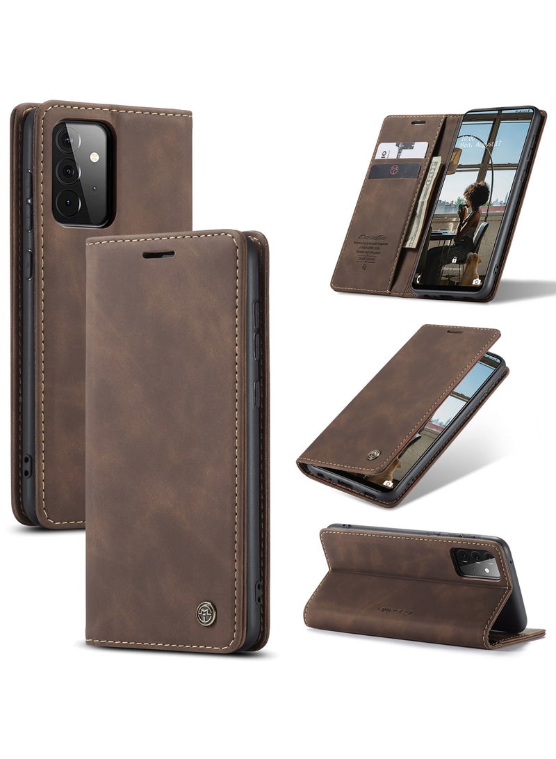 CaseMe CaseMe Samsung Galaxy A72 Case Wallet, for Samsung Galaxy A72 Wallet Case Book Folding Flip Folio Case with Magnetic Kickstand Card Slots Protective Cover - Coffee  - Image 1