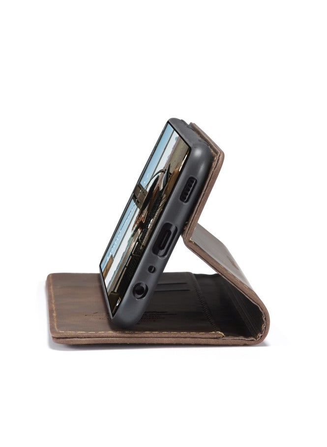 CaseMe CaseMe Samsung Galaxy A72 Case Wallet, for Samsung Galaxy A72 Wallet Case Book Folding Flip Folio Case with Magnetic Kickstand Card Slots Protective Cover - Coffee  - Image 5