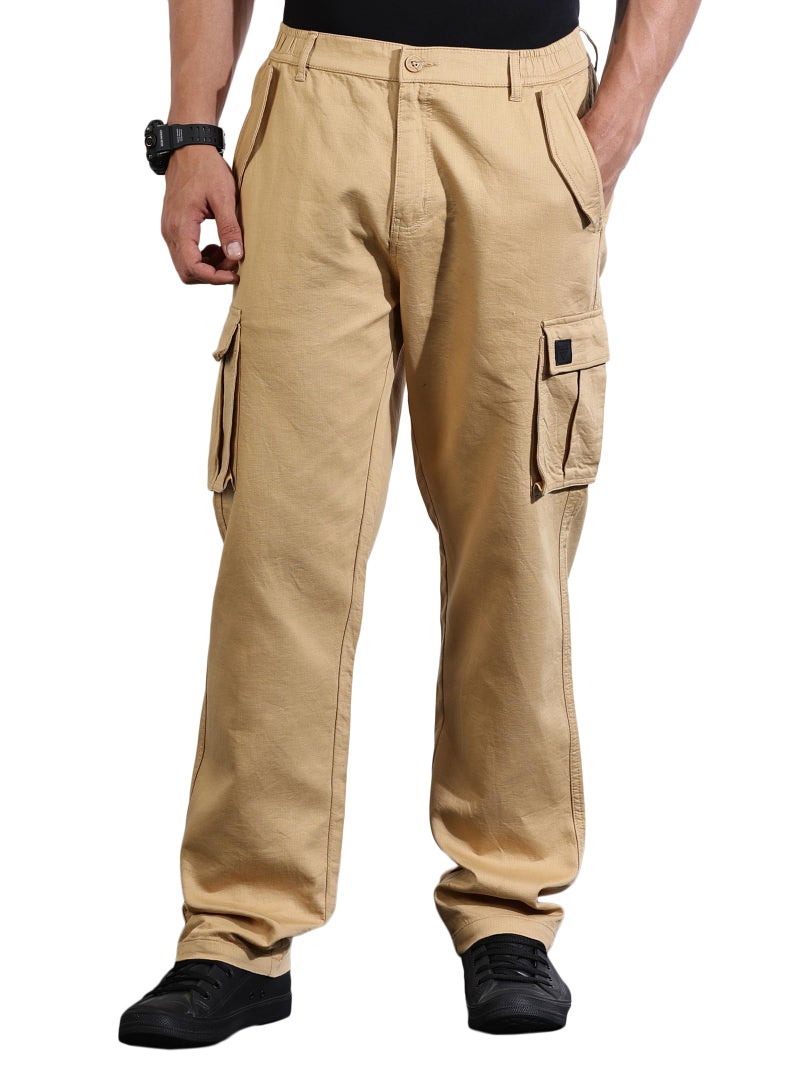 Thomas Scott Mens Solid Relaxed Fit Cargo Trouser (TSB104_Fawn, 36) - Image 1