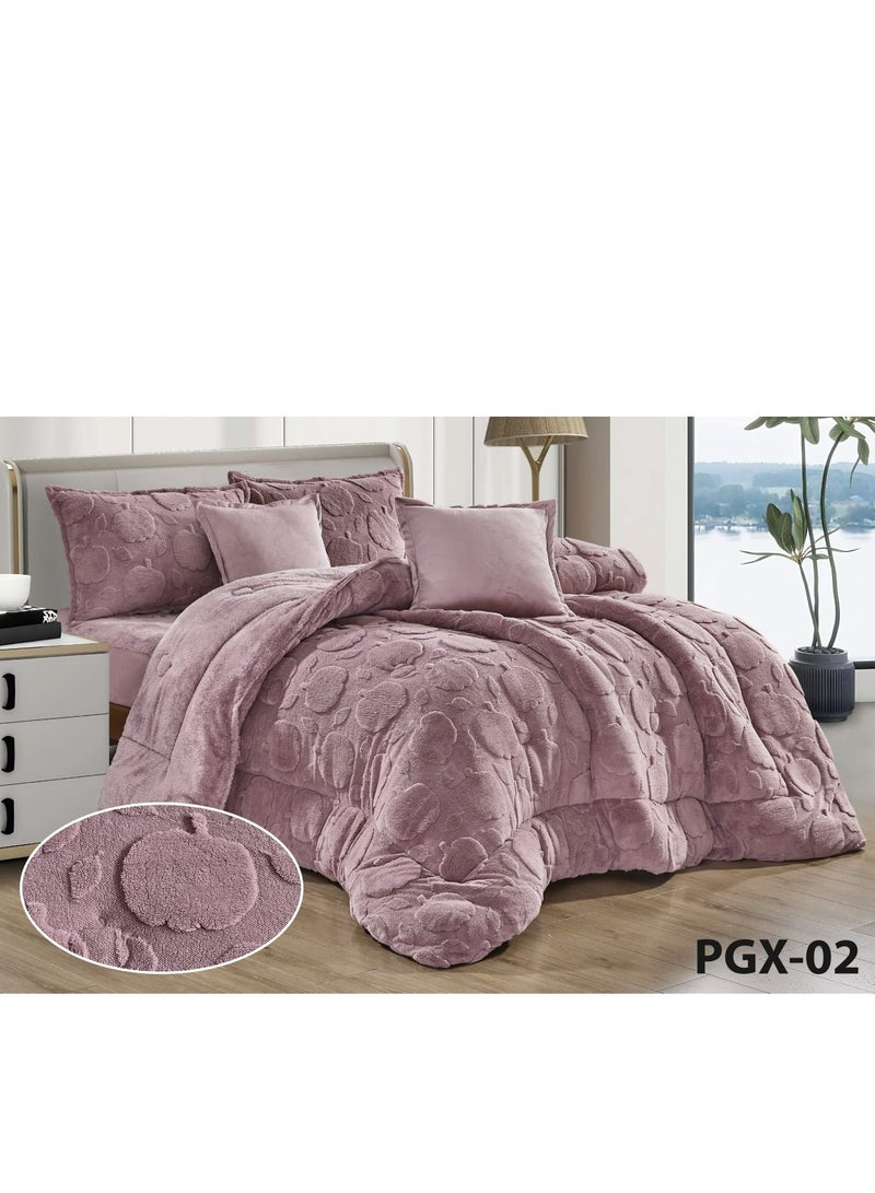 مون مفرش سرير شتوي نفرين بتصميم عصري ونقش بارز مصنوع من الفرو الناعم مكون من 6 قطع ( 1 مفرش +1 شرشف مطاط للمرتبة + 2 كيس مخدة +2 كيس للوسادة المربعة ) مقاس المفرش 230X250 سم - Image 3