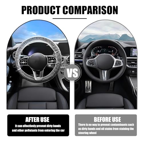 Wogomz 100PCS Disposable Steering Wheel Cover, Plastic Transparent Car Steering Wheel Covers with Elastic Trims, Universal Steering Wheel Protector, Interior Car Accessories - Image 5