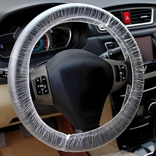 Wogomz 100PCS Disposable Steering Wheel Cover, Plastic Transparent Car Steering Wheel Covers with Elastic Trims, Universal Steering Wheel Protector, Interior Car Accessories - Image 1