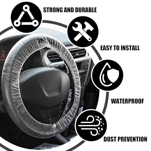 Wogomz 100PCS Disposable Steering Wheel Cover, Plastic Transparent Car Steering Wheel Covers with Elastic Trims, Universal Steering Wheel Protector, Interior Car Accessories - Image 4