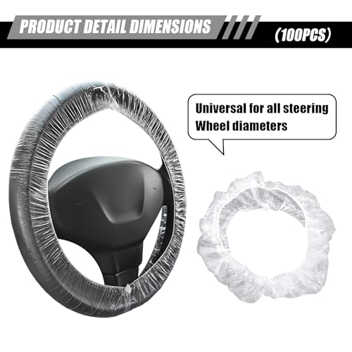 Wogomz 100PCS Disposable Steering Wheel Cover, Plastic Transparent Car Steering Wheel Covers with Elastic Trims, Universal Steering Wheel Protector, Interior Car Accessories - Image 2