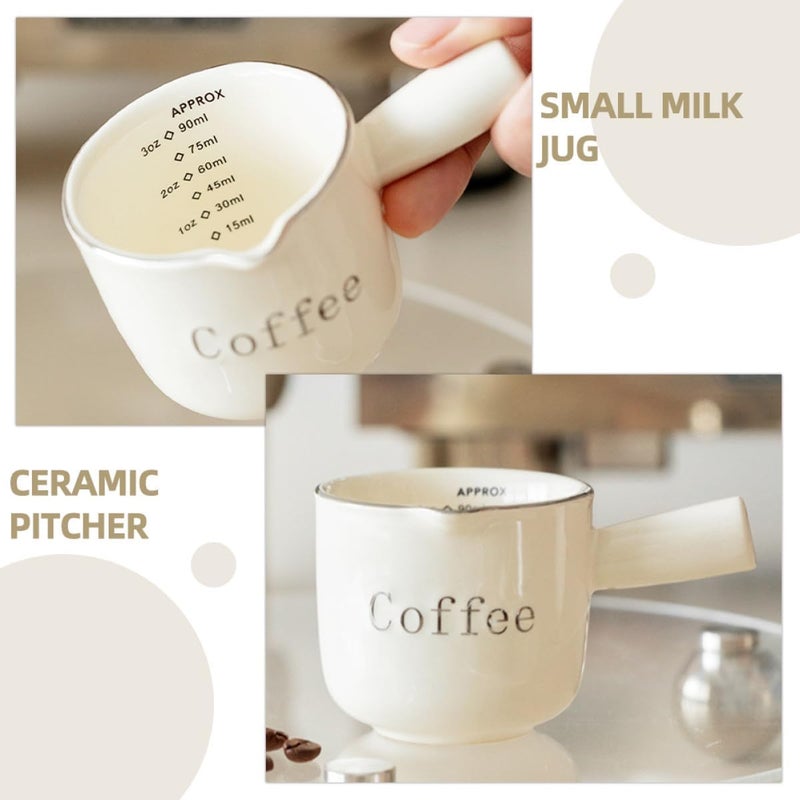 YARNOW Ceramic Creamer Pitcher with Handle Espresso Measuring Cup with Scale for Coffee Milk Sauce Home Kitchen Use - Image 3