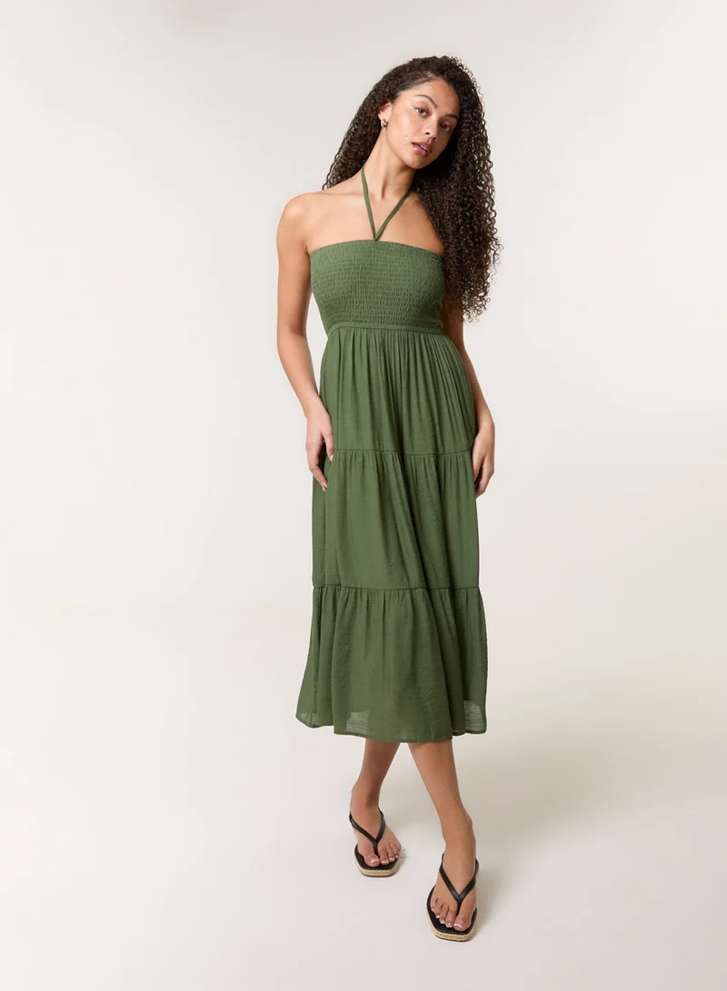 Blue Vanilla Bandeau Tiered Midi Dress