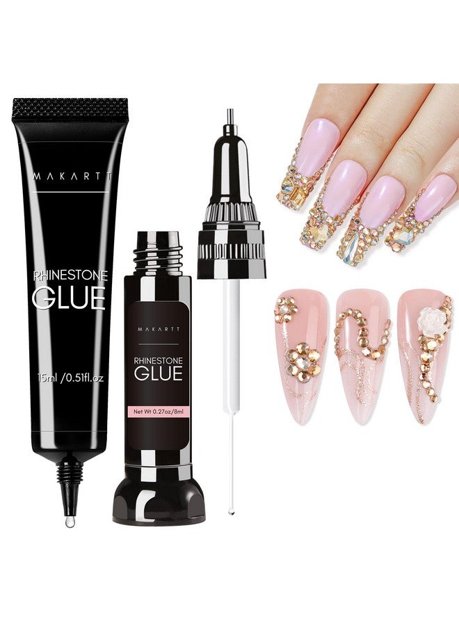 ماكارت مجموعة غراء أظافر ماكارت بأحجار الراين - غراء أظافر جل لأحجار الراين للتصميم ثلاثي الأبعاد، غراء أظافر قوي للغاية لأحجار الراين لتزيين الأظافر في عيد الحب، خرز كريستالي مرصع بالألماس، 15 مل و8 مل، احتياجات معالجة - Image 1