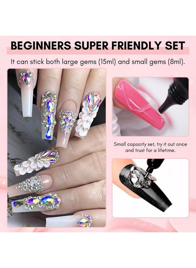 ماكارت مجموعة غراء أظافر ماكارت بأحجار الراين - غراء أظافر جل لأحجار الراين للتصميم ثلاثي الأبعاد، غراء أظافر قوي للغاية لأحجار الراين لتزيين الأظافر في عيد الحب، خرز كريستالي مرصع بالألماس، 15 مل و8 مل، احتياجات معالجة - Image 3