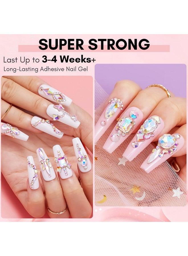 ماكارت مجموعة غراء أظافر ماكارت بأحجار الراين - غراء أظافر جل لأحجار الراين للتصميم ثلاثي الأبعاد، غراء أظافر قوي للغاية لأحجار الراين لتزيين الأظافر في عيد الحب، خرز كريستالي مرصع بالألماس، 15 مل و8 مل، احتياجات معالجة - Image 2