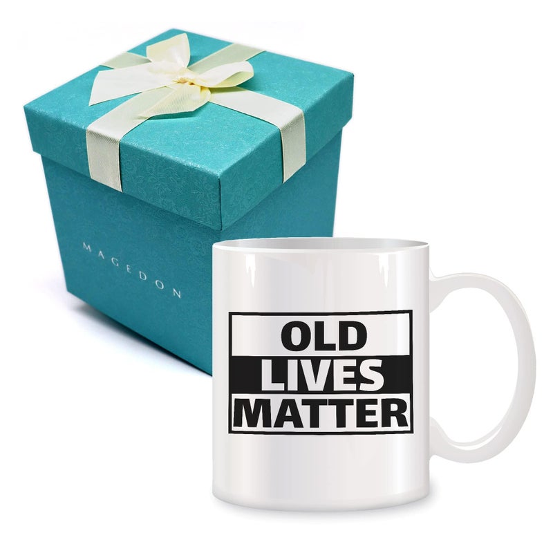 MAGEDON Old Lives Matter Ceramic Coffee Mugs for Men Women 11 oz  50th 60th 70th 80th Birthday Gifts for Dad Mum Grandad Grandma Gifts for Fathers Day