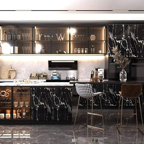 wall love Marble OilProof & Waterproof self-Adhesive Sheet Stickers Big Countertop Cabinet Furniture puja Room Kitchen,Home Sticker Wallpaper 60 x 200cm (Black Gold Wallpaper) - Image 4