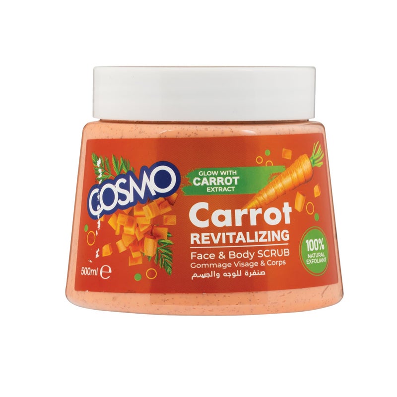 COSMO Carrot Revitalizing Face & Body Scrub 500ml, Remove Blackheads, Dead Skin, 100% Natural Extracts, Deep Cleaning Scrubs, Smooth & Silky Skin, For Women & Men