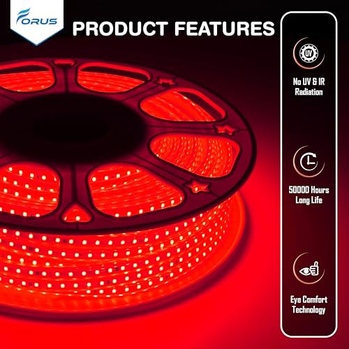 Forus LED Rope Light 5 Meter 6 Month Warranty, Outdoor Waterproof Decorative Cove Lights for Ceiling, Balcony, Home Decor, Interior Decoration, Flexible Profile Light for Diwali, Christmas -Red - Image 3