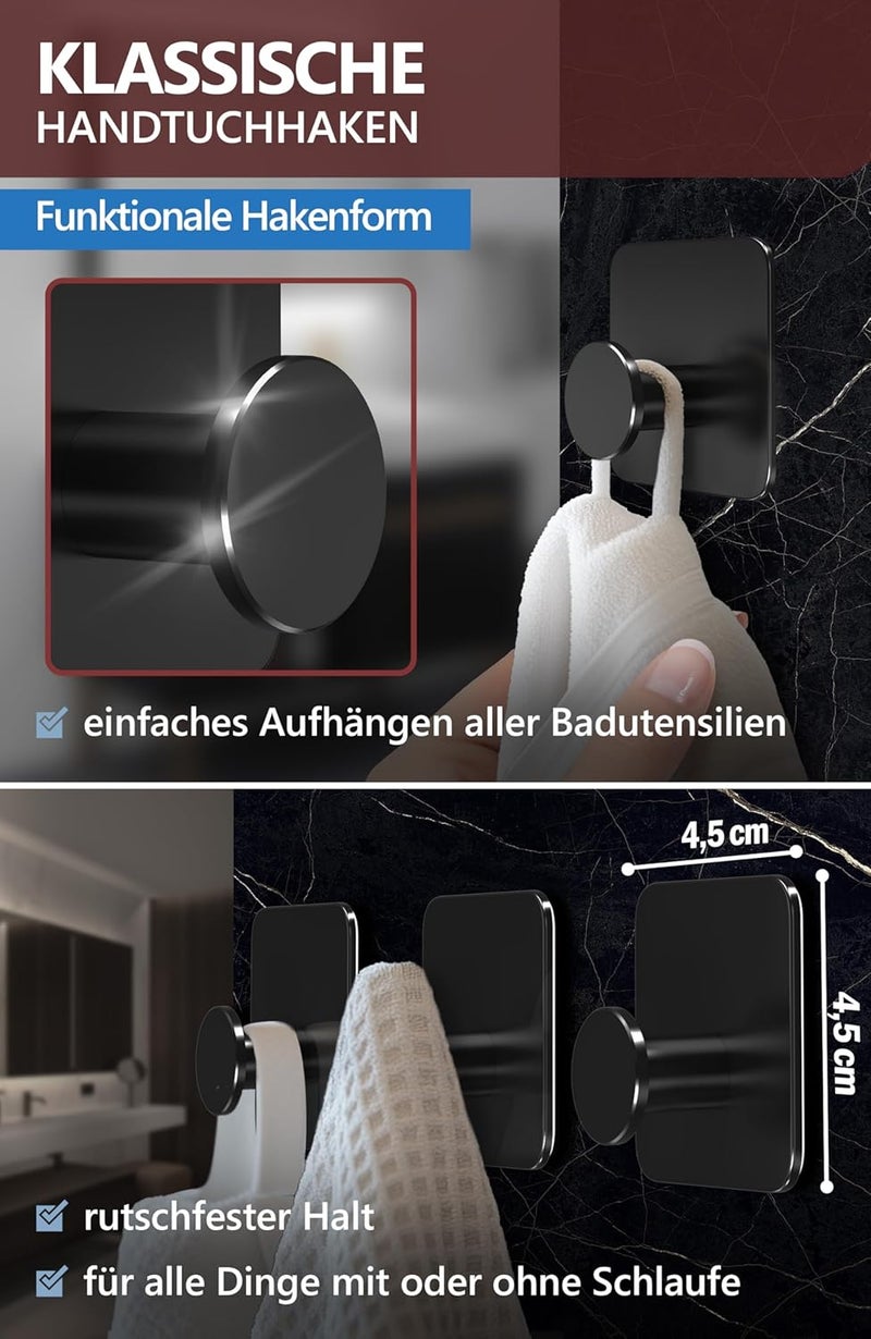 4smile Towel Hook Without Drilling Set of 5 - Towel Hooks Bathroom, Self Adhesive Hooks with Adhesive Pads - Stylish Adhesive Hooks Wall Hooks - Image 3