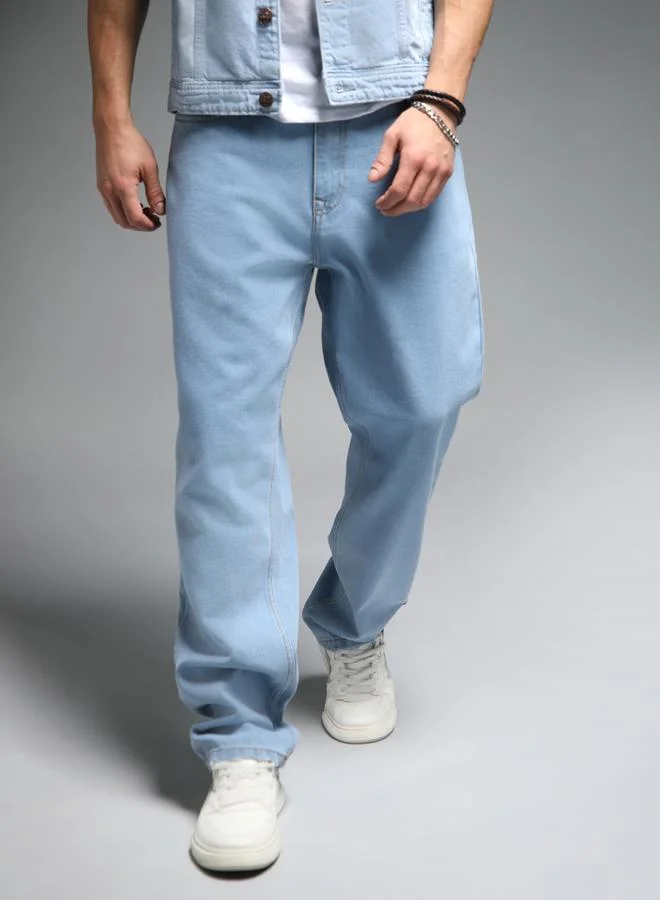 High Star  Men's Indigo 100% Cotton Solid Pattern Full Length Straight Fit Jeans for Men | Best Price UAE