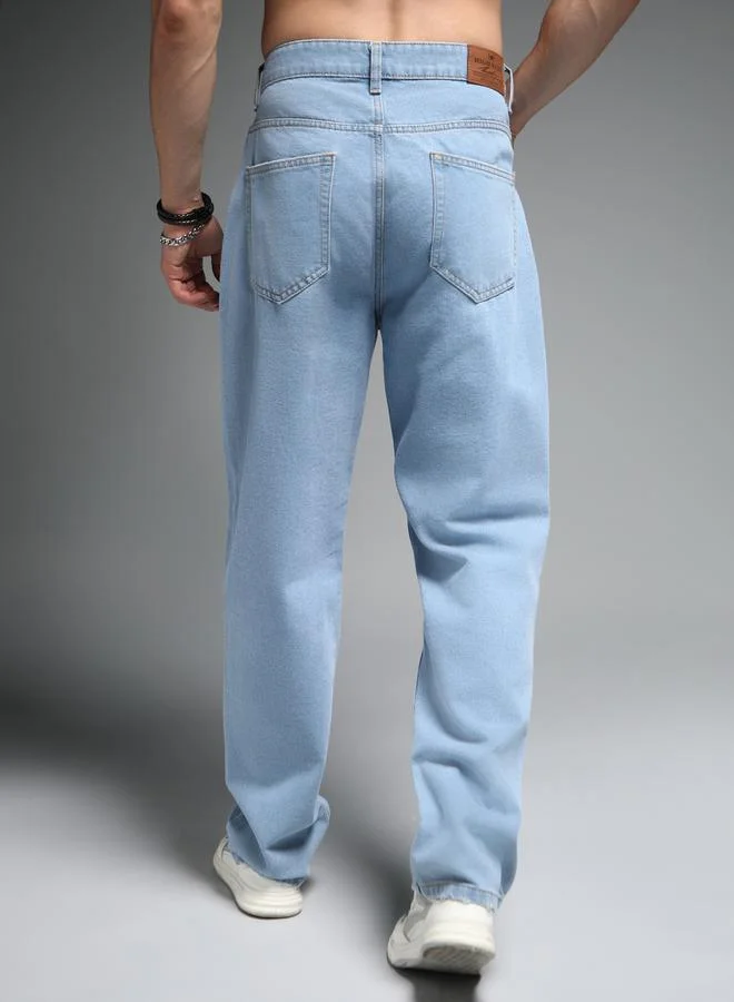 High Star  Men's Indigo 100% Cotton Solid Pattern Full Length Straight Fit Jeans for Men | Best Price UAE