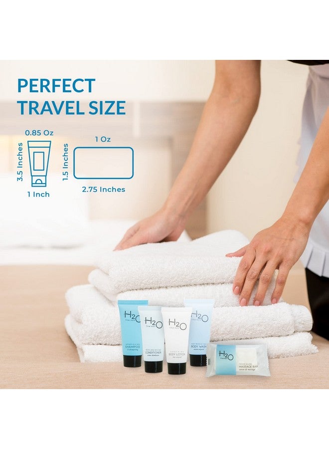 H2O Therapy Hotel Soaps and Toiletries Bulk Set | 1-Shoppe All-In-Kit Amenities for Hotels & Airbnb | .85oz Hotel Shampoo & Conditioner, Body Wash, Body Lotion & 1 oz Bar Soap Travel Size | 75 Pieces - Image 5