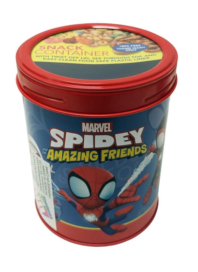 ذا تين بوكس كامباني حاوية طعام آمنة وخالية من مادة BPA من Spidey and Friends مع غطاء لولبي وحاوية طعام أثناء التنقل وتخزين الطعام الجاف، ارتفاع 4.5 بوصة مع نافذة 