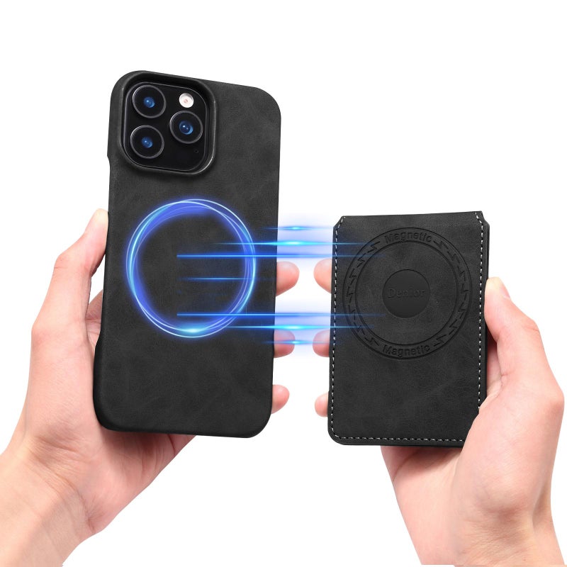 Denior For Iphone 14 Plus D28 Retro Texture Rfid Magsafe Vertical Flip Card-Slot Phone Case(Black) - Image 5