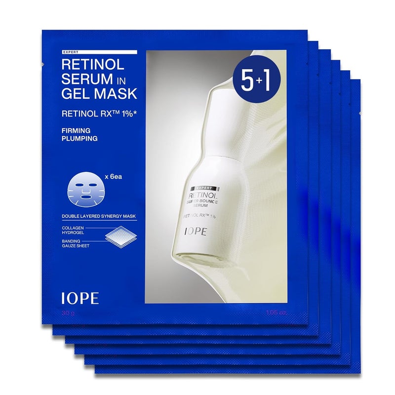 IOPE Retinol Serum in Deep Collagen Gel Mask 51 Set DoubleLayered Hydrogel Sheet for High Adhesion A Full Bottle of Retinol RX 1 Serum Intense Firming Plumping AntiAging Korean Skincare - Image 1