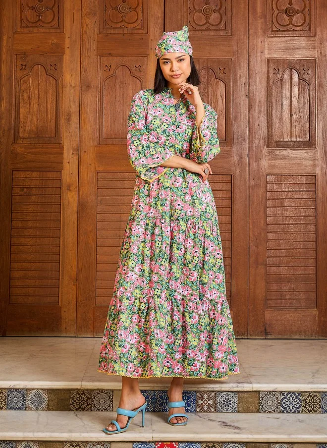 SASSAFRAS Floral Printed Maxi Tiered Dress for Women