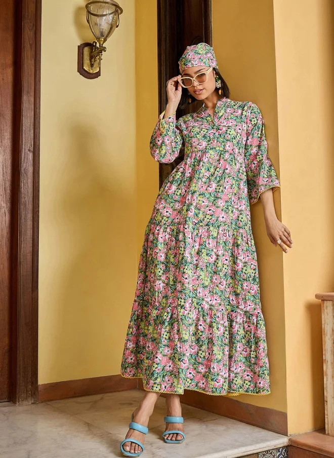 ساسافراس Floral Printed Maxi Tiered Dress for Women