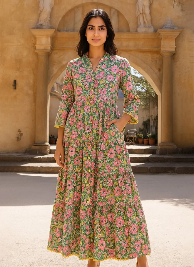 ساسافراس Floral Printed Maxi Tiered Dress for Women