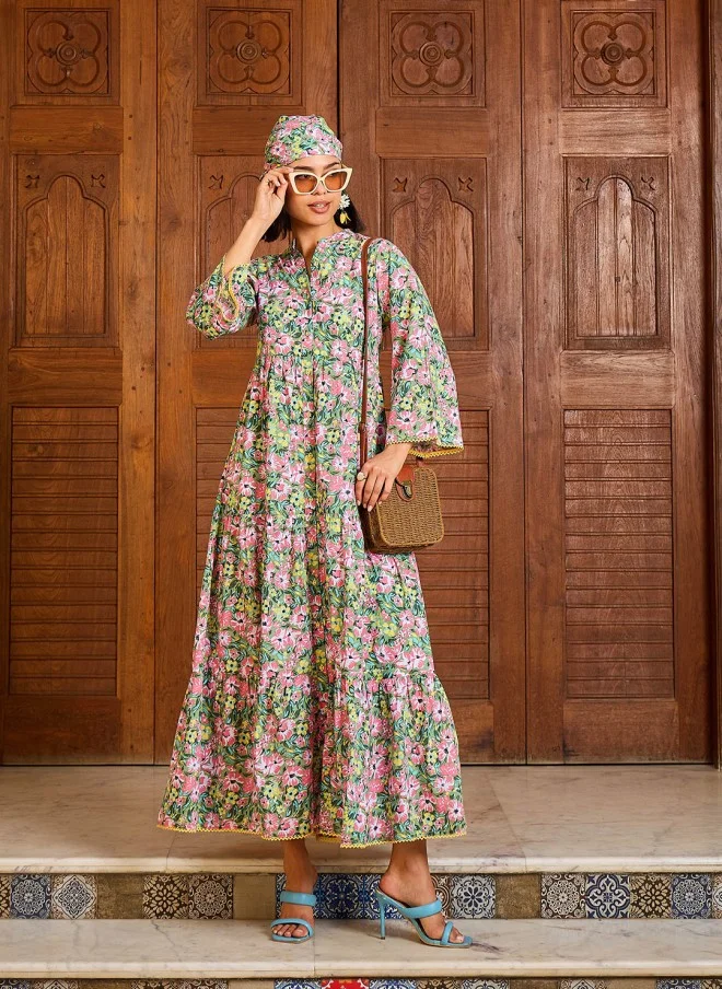 SASSAFRAS Floral Printed Maxi Tiered Dress for Women