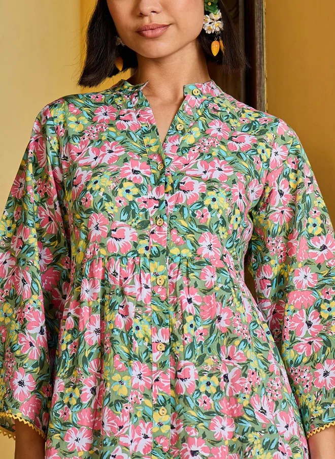 SASSAFRAS Floral Printed Maxi Tiered Dress for Women