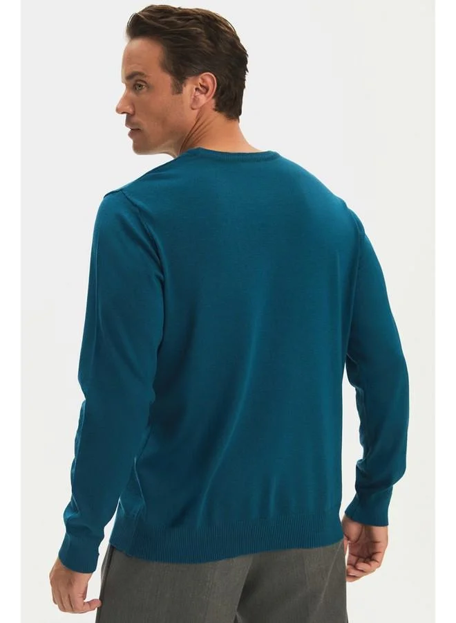 JUNE June Men Regular Fit Crew Neck Basic Knitwear Sweater Teal