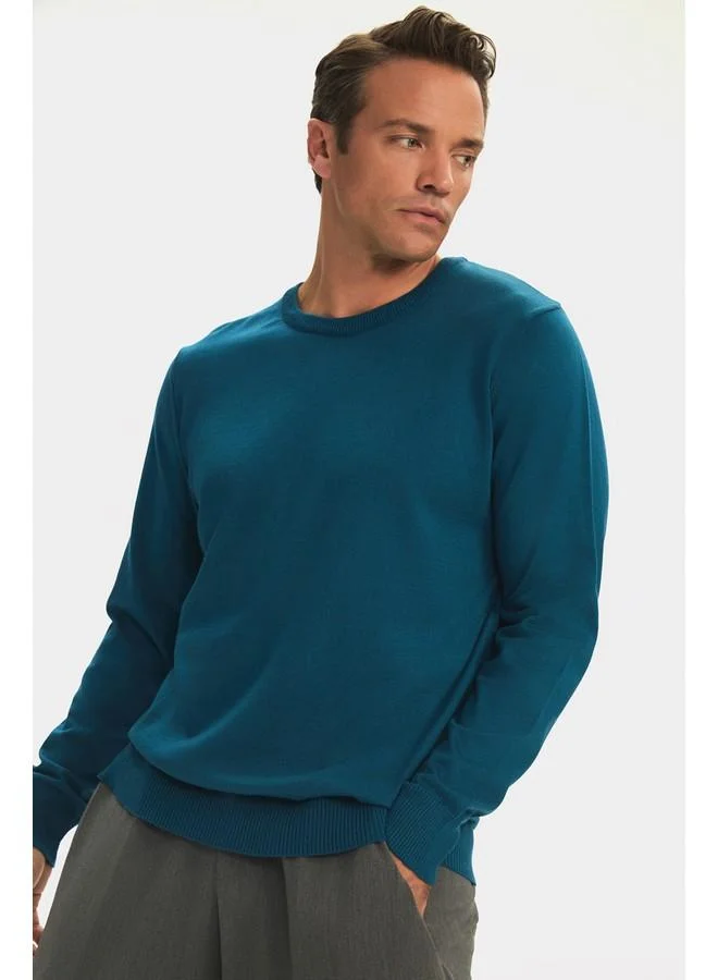 JUNE June Men Regular Fit Crew Neck Basic Knitwear Sweater Teal