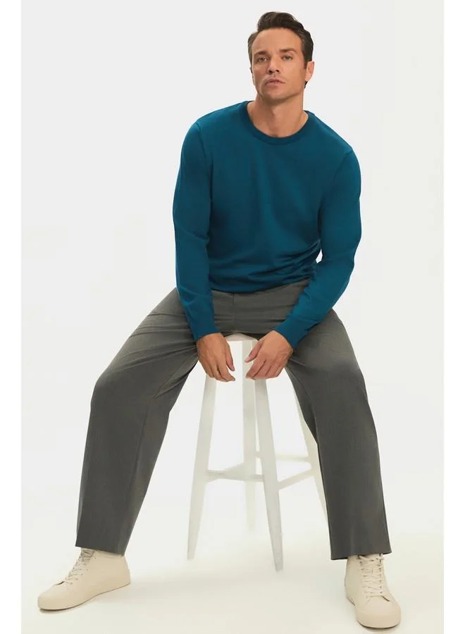 JUNE June Men Regular Fit Crew Neck Basic Knitwear Sweater Teal