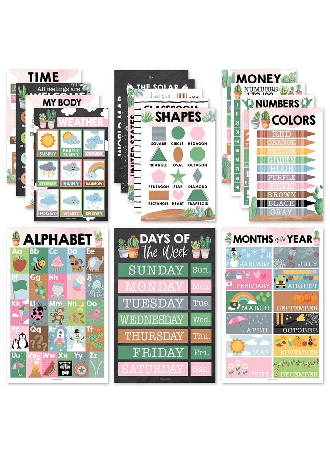 Hadley Designs Hadley Designs 16 Cactus Kids Educational Posters For Toddlers 1-3 - Pre K Learning Posters, Preschool Posters for Classroom, Alphabet Poster For Toddlers, Teacher Posters For Classroom Posters  - Image 1
