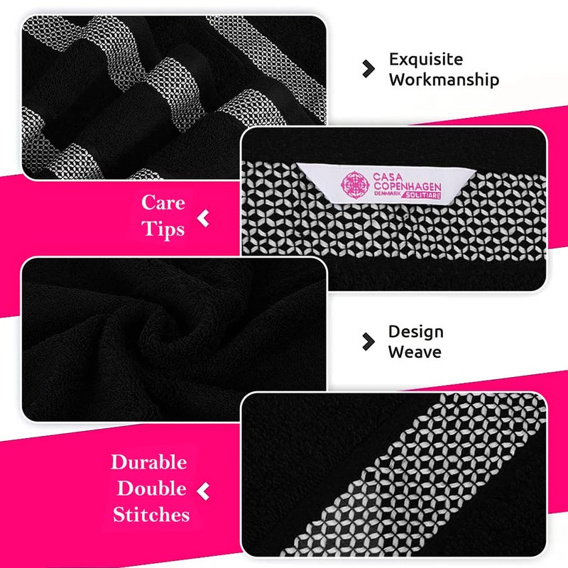 CASA COPENHAGEN CASA COPENHAGEN Solitaire Designed in Denmark 600 GSM Hotel & Spa Decorative Kitchen & Bathroom Egyptian Cotton 6 Piece Towel Set  Includes 2 Bath Towels 2 Hand Towels 2 Washcloths - Jet Black  - Image 4