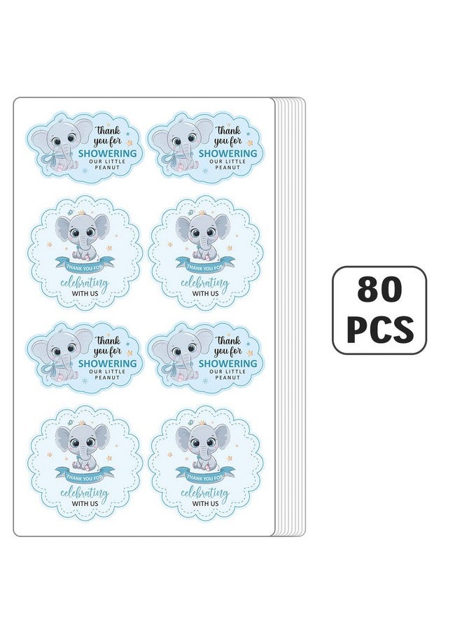 aPamr Cute Blue Elephant Baby Shower Thank You Sticker,Thank You for Celebrating with us Stickers,Little Elephant Baby Shower Theme Party Supplies Labels Sticker 2.4 Inch (80 PCS) - Image 3
