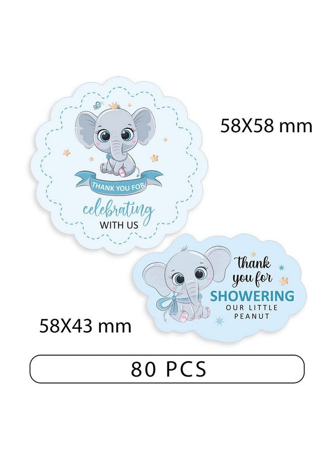 aPamr Cute Blue Elephant Baby Shower Thank You Sticker,Thank You for Celebrating with us Stickers,Little Elephant Baby Shower Theme Party Supplies Labels Sticker 2.4 Inch (80 PCS) - Image 2