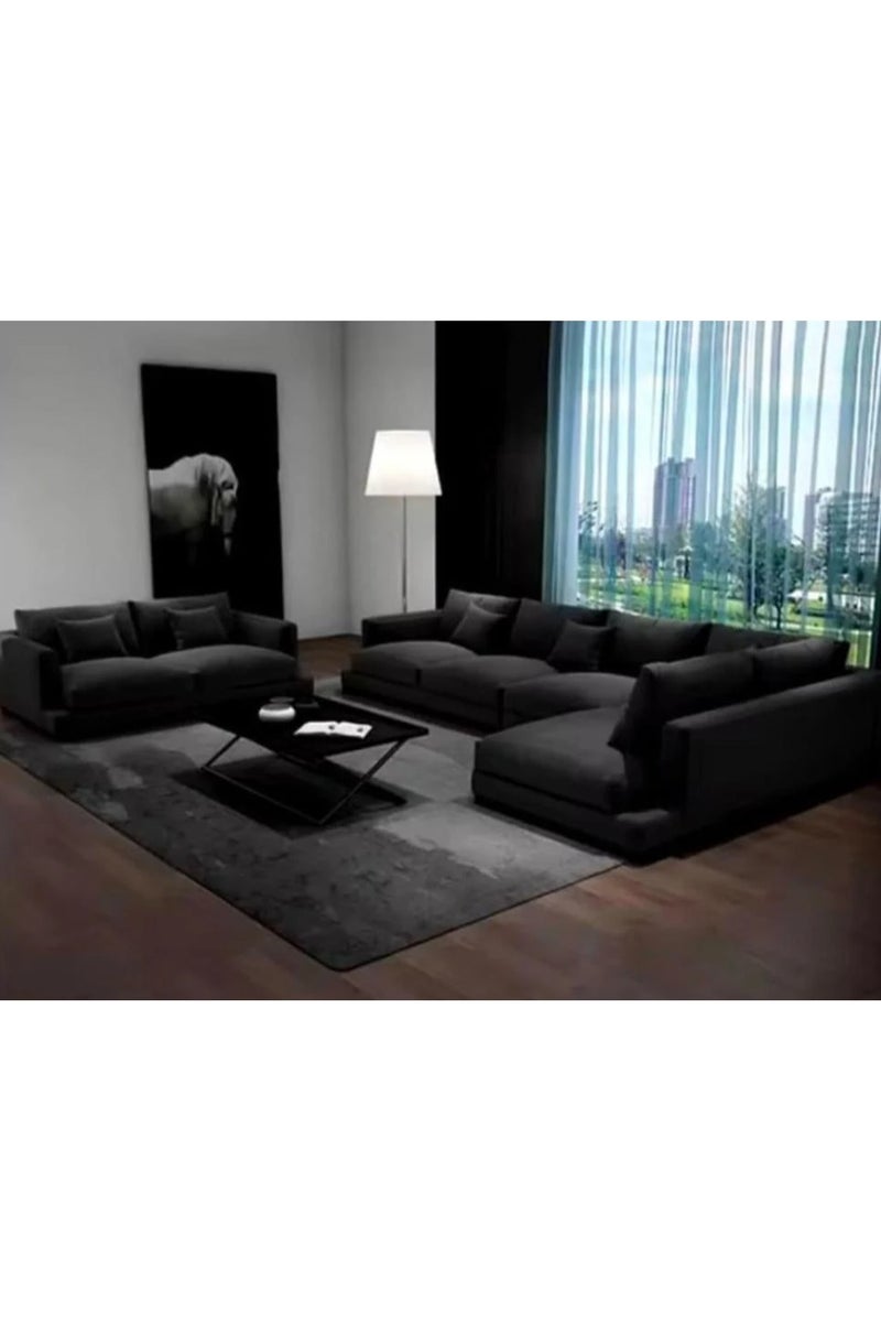 Betak SwedisCorner sofa for the living room, size 320 x 200 cm + 210 cm, black color, from Betakh Wood and Velvet Sofa bed 100x200x90 cm - Black - Image 1