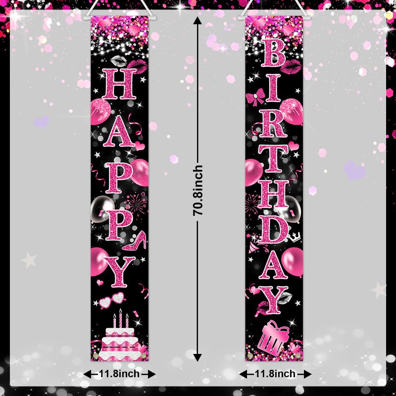 Avezano Pink and Black Birthday Decorations Happy Birthday Door Banner for Women Girls Pink Party Decorations Supplies - Image 5