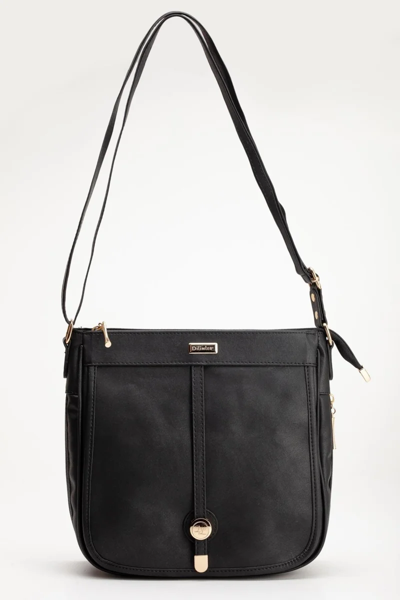 Dilimler Ayakkabı Black Women's Shoulder Bag with 2 Compartments Cover and Zipper
