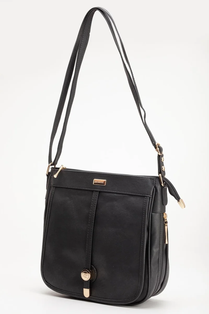 Dilimler Ayakkabı Black Women's Shoulder Bag with 2 Compartments Cover and Zipper