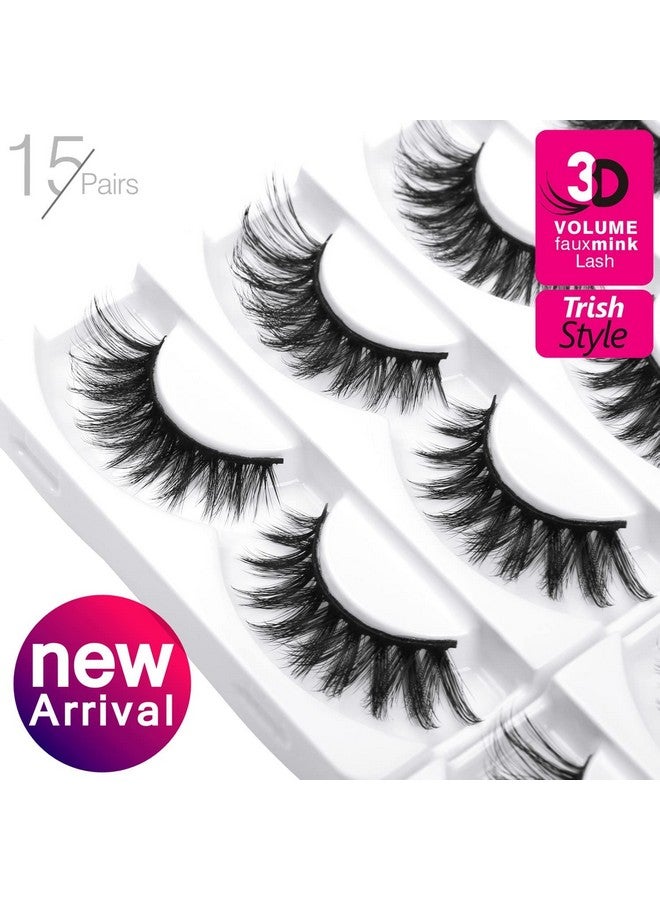 Eliace False Eyelashes Cat Eye-Lashes 3D Mink Lashes,Spiky Wispy Natural Long Faux Mink Lashes Strips Soft & Reusable Makeup Professional Fake Eyelashes Pack 15 Pairs | Trish Style - Image 4