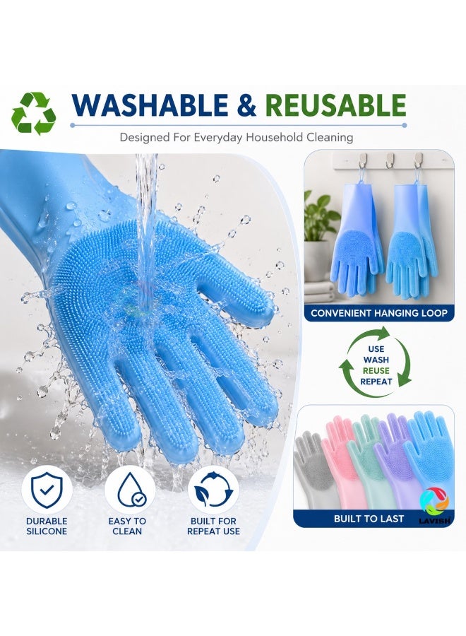 Lavish Silicone Dishwashing Gloves Magic Cleaning Gloves Reusable Scrubber Gloves for Kitchen Car Bathroom and Pet Grooming Multicolor 1 Pair - Image 2